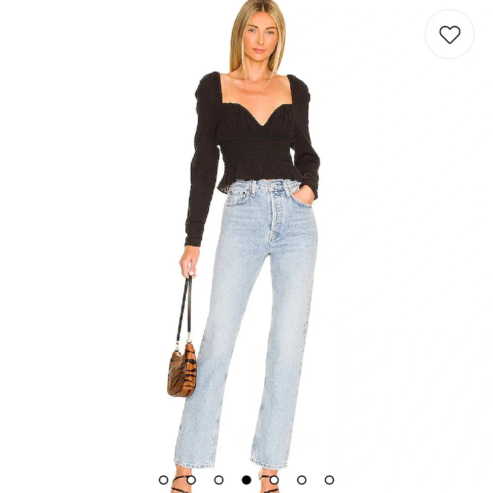 Free People‎ Chloe Sweat heart Long Sleeves Black Top